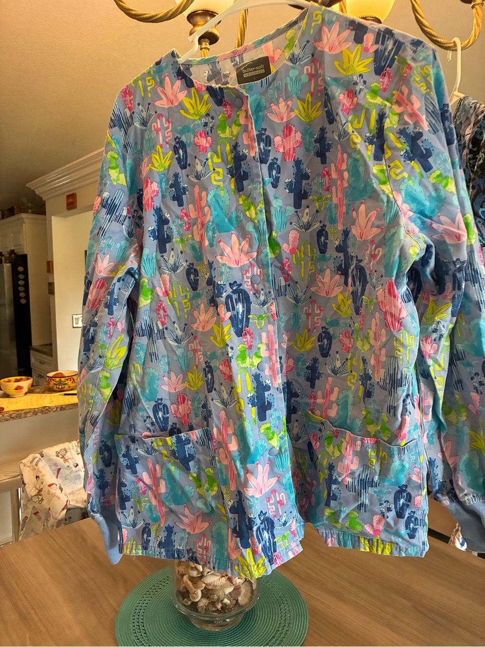 Women's Blue Patterned Button-Front Jacket — - Picture 2 of 9